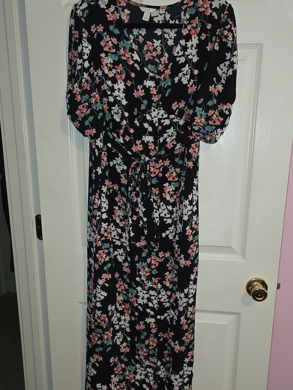 Black Floral Maxi Dress with Pink & White Blooms